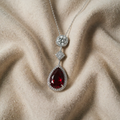 Necklace with ruby drop and cubic zirconia