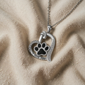 Heart-Shaped Necklace with Dog Paw Print and Cubic Zirconia
