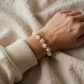 Pearl Ring Necklace Featuring Delicate Ceramic Floral Rings
