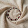 Silver Ruby Flower Bracelet with Delicate Petal Design
