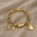 Gold-Coloured Link Necklace with Heart Pendant and Cylinder
