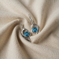 Earrings with Silver-Tone Heart and Blue Crystal