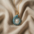 Necklace with Blue-Gold Seashell and Pearl Effect