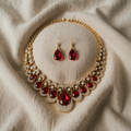 Gold Necklace with ruby and teardrop stones