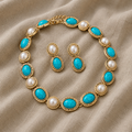 Turquoise and Pearl Antiqued Gold Necklace