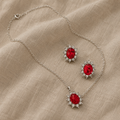 White Gold Jewellery Set with Vibrant Red Rubies
