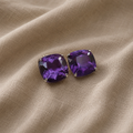 Amethyst Stud Earrings with Chequered Cut