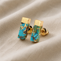 Boho Rectangular Turquoise Earrings in Gold-Tone