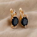 Gold-Tone Teardrop Earrings with Faceted Stone