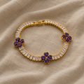 Gold-Tone Bracelet with Clover and Amethyst
