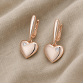 Modern Rose Gold-Tone Heart Drop Zircon Earrings