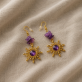 Raw Stone Bead Earrings in Gold-Tone