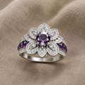 Silver-Tone Ring with Purple Lotus
