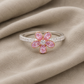 Shimmering Ring with Pink Flower