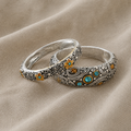 Vintage Textured Flower Ring Set